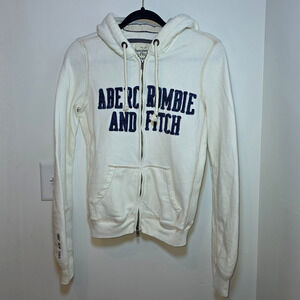 Vintage Y2K Abercrombie & Fitch Hoodie Zip Up White Womens Size M 1892 New York